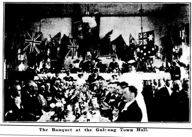 Banquet at the Gulgong Town Hall, Australian Town and Country Journal (Sydney, NSW : 1870 - 1919), Wednesday 28 April 1909, page 38