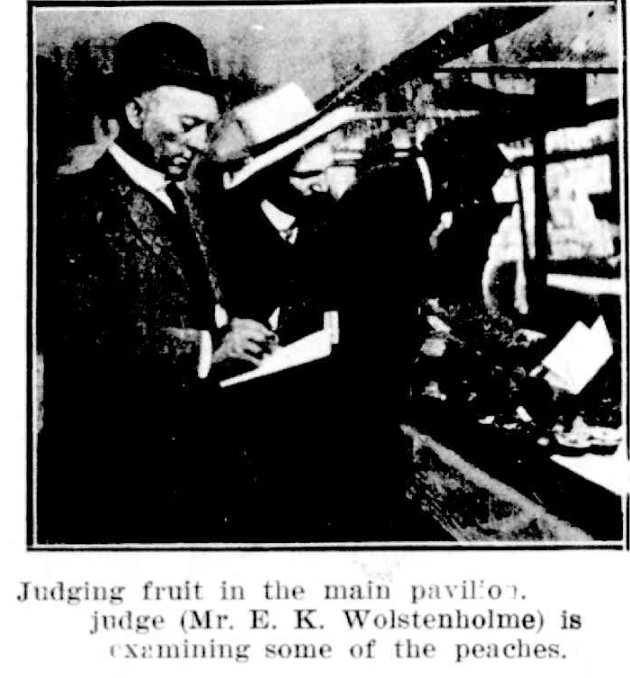 Mr E K Wolstenholme judging peaches 1908