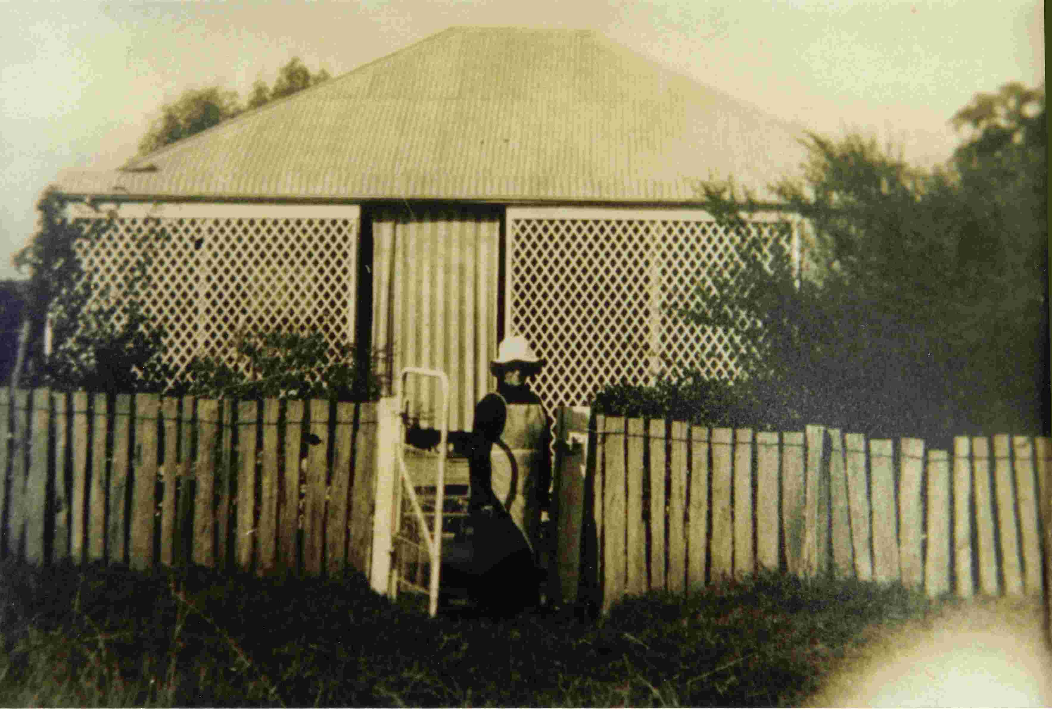 Mary Nevell outside Deridgeree Homestead. Date unknown