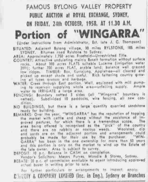 Portion of Wingarra Auction 1958