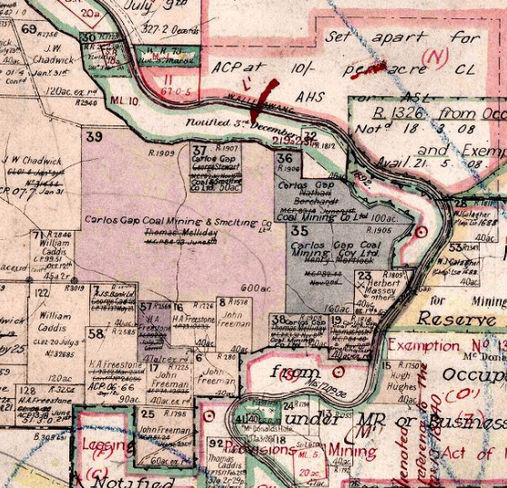 Location of Carlos Gap Coal Mining Co, Parish Airly County Roxburgh